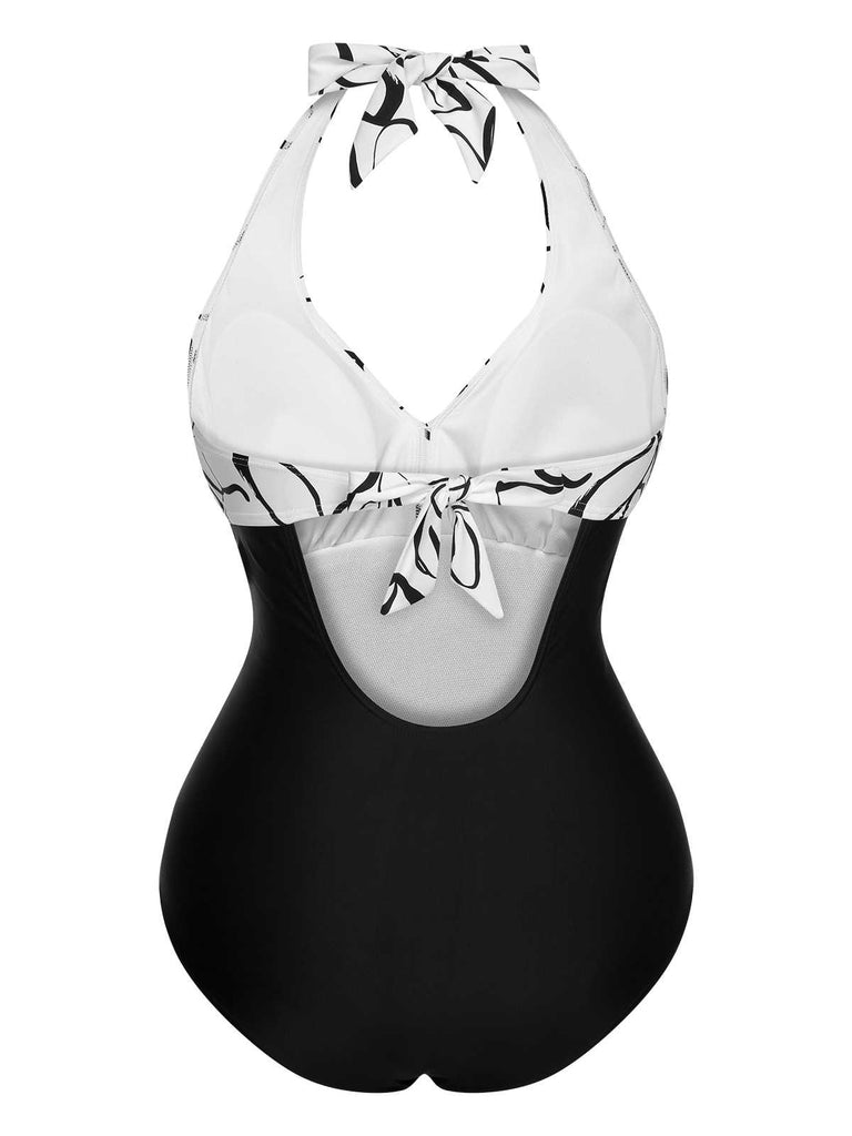 1950s Halter Stripes One-Piece Swimsuit