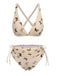 Apricot 1950s Butterfly Mesh Lace-Up Swimsuit
