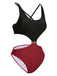 Red & Black 1950s Solid Patchwork Lace Up Swimsuit