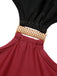 Red & Black 1950s Solid Patchwork Lace Up Swimsuit