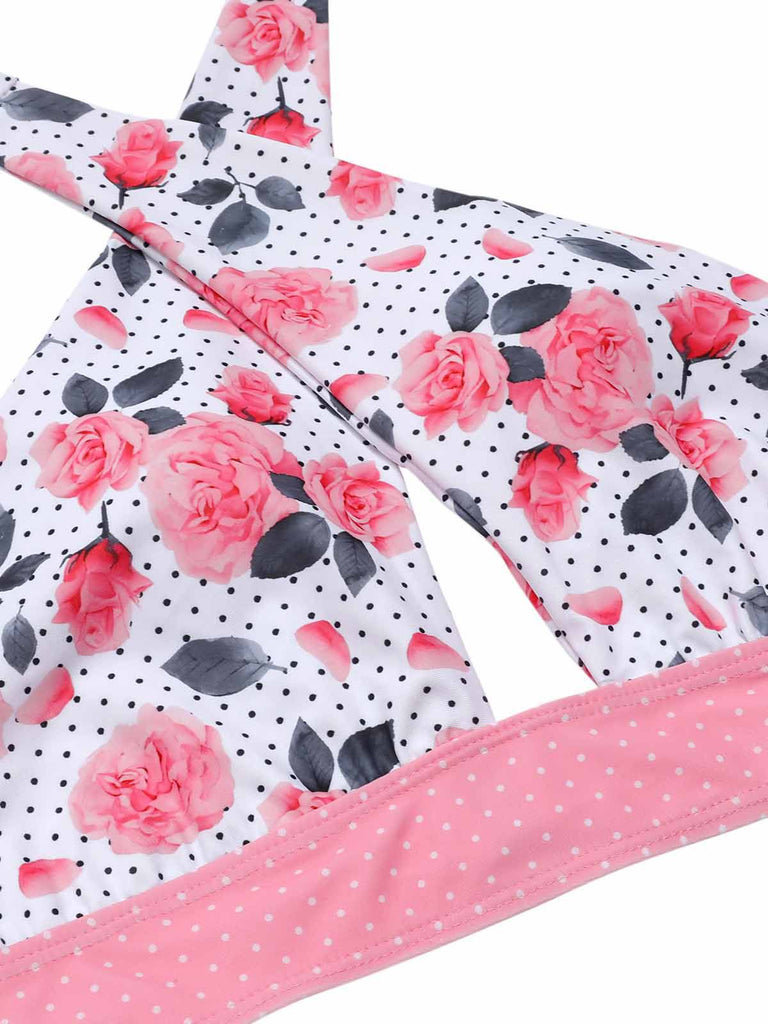 Green 1940s Floral Cross Halter Swimsuit