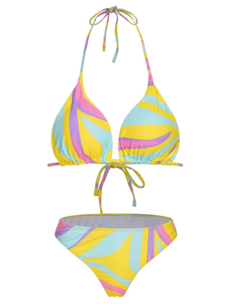 1970s Colorful Halter Bikini Set & Cover-Up