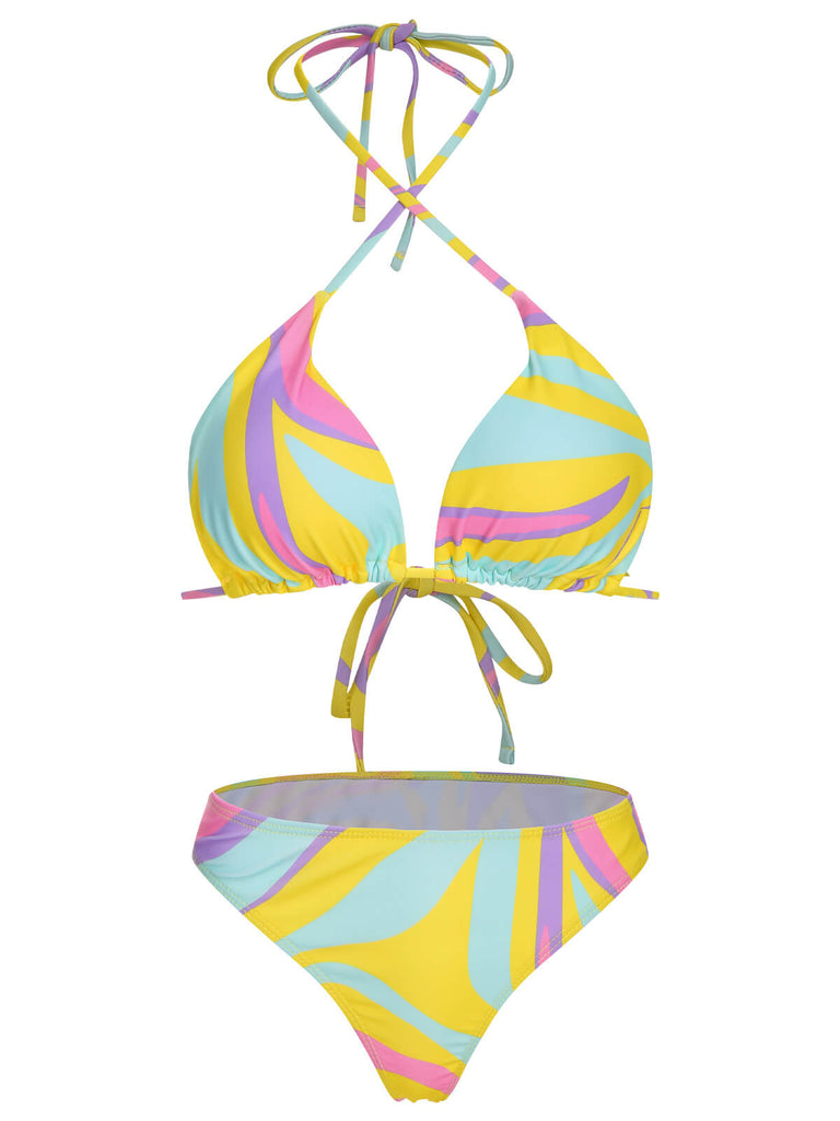 1970s Colorful Halter Bikini Set & Cover-Up