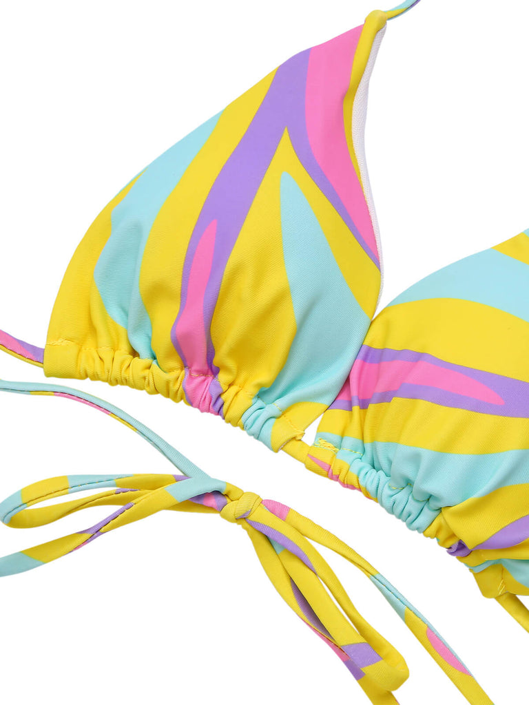 1970s Colorful Halter Bikini Set & Cover-Up