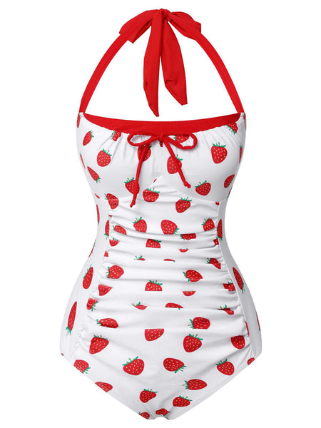 【 送料無料・60'S Vintage 】CHECK ONE-PIECE Plus Size] Gingham 1950s Halter Bowknot One-piece Swimsuit