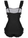 Black 1960s Tuxedo Ruffle Strap Swimsuit