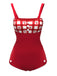 Red 1950s Strawberry Plaid Suspender Swimsuit