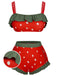 Red 1950s Strawberry Ruffle Strap Swimsuit