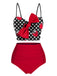 Red & Black 1950s Strawberry Dots Bowknot Swimsuit