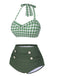 [Pre-Sale] Green Gray 1940s Halter Plaids Swimsuit