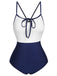 1950s Color Contrast BowKnot Strap Swimsuit