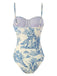 1960s Ink Floral Spaghetti Strap One-Piece Swimsuit