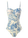 1960s Ink Floral Spaghetti Strap One-Piece Swimsuit