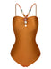 1960s Solid Textured Bandeau Halter Swimsuit