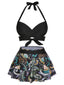 1970s Color Block Floral Halter Swimsuit