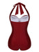 Black 1950s Solid Gathered Halter Swimsuit