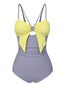Purple & Yellow 1950s Cut Out Contrast Bow Swimsuit