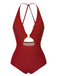 1950s Hollow Ring Backless Halter Swimsuit