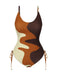 1950s Drawstring Waves Color Block Swimsuit