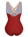 Red 1950s Stripe Patchwork One-Piece Swimsuit