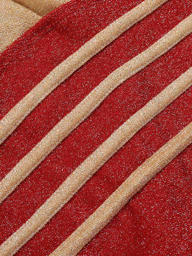 Red 1950s Stripe Patchwork One-Piece Swimsuit