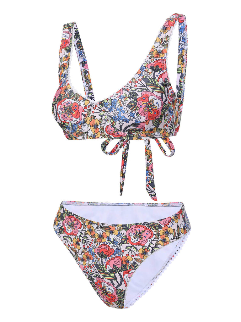 1970s Hippie Floral Wide Strap Swimsuit