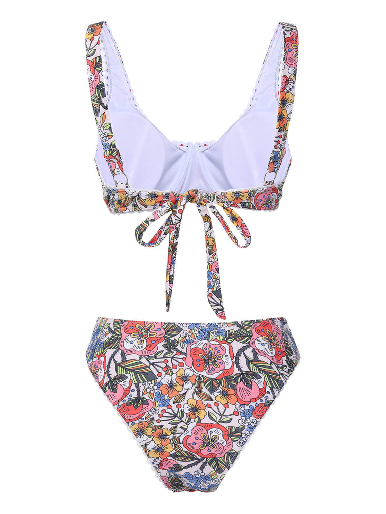 1970s Hippie Floral Wide Strap Swimsuit