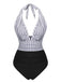 Black 1950s Deep V-Neck Stripe Swimsuit