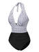 Black 1950s Deep V-Neck Stripe Swimsuit