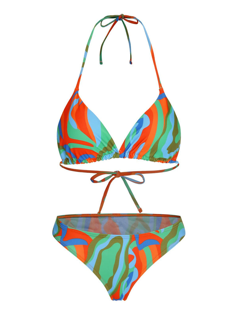 1970s Colorful Swimsuit & Drawstring Skirt Cover Up