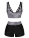 Black 1950s Stripe Binding V-Neck Swimsuit