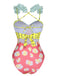Multicolor 1950s Cartoon Patchwork Swimsuit