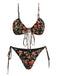 1950s Floral Lace-Up Spaghetti Strap Bikini Set