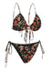 1950s Floral Lace-Up Spaghetti Strap Bikini Set