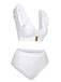 White 1950s Ruffles Solid Swimsuit