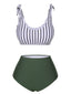 White & Green 1930s Stripe Shoulder Tie Swimsuit