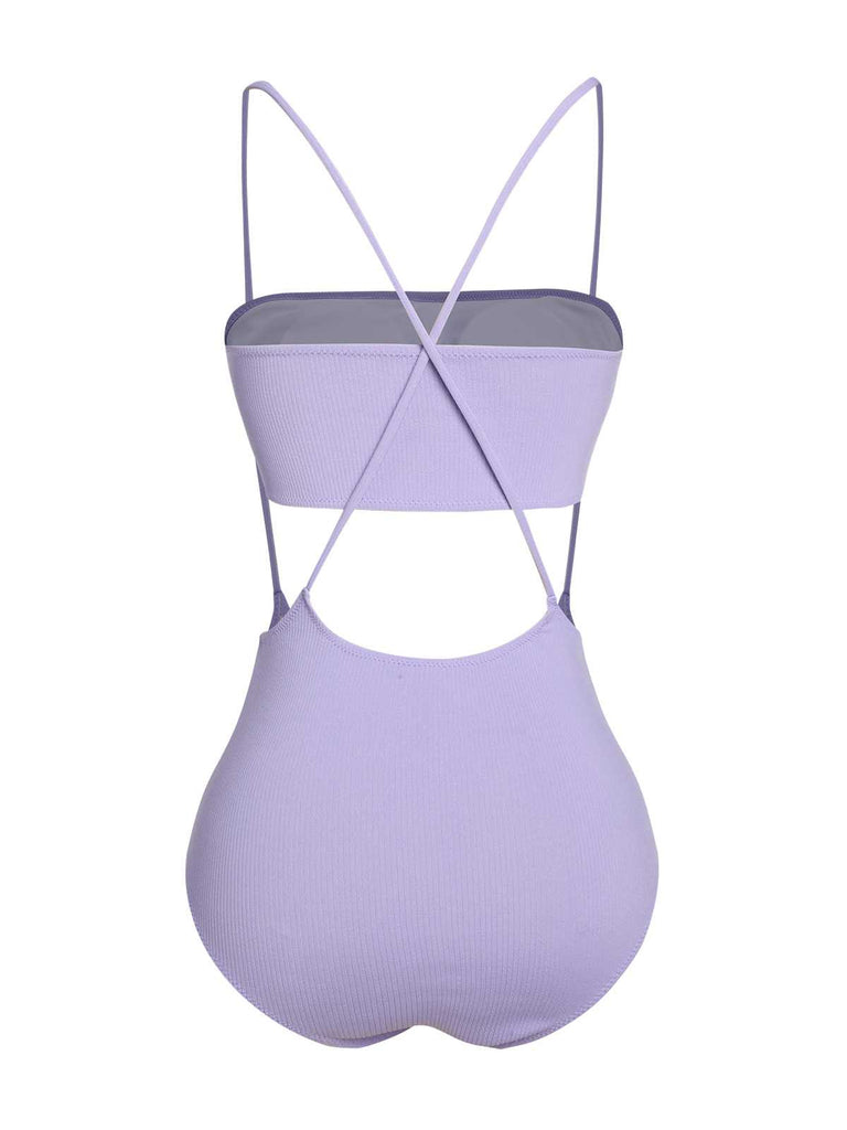 Purple 1950s Spaghetti Strap Bandeau Swimsuit