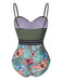 Green 1970s Tropical Patchwork Strap Swimsuit