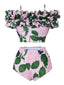Pink 1950s Cold-Shoulder Floral Ruffle Swimsuit