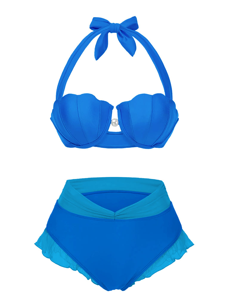 Lavender 1970s Mermaid Shell Halter Bikini Set