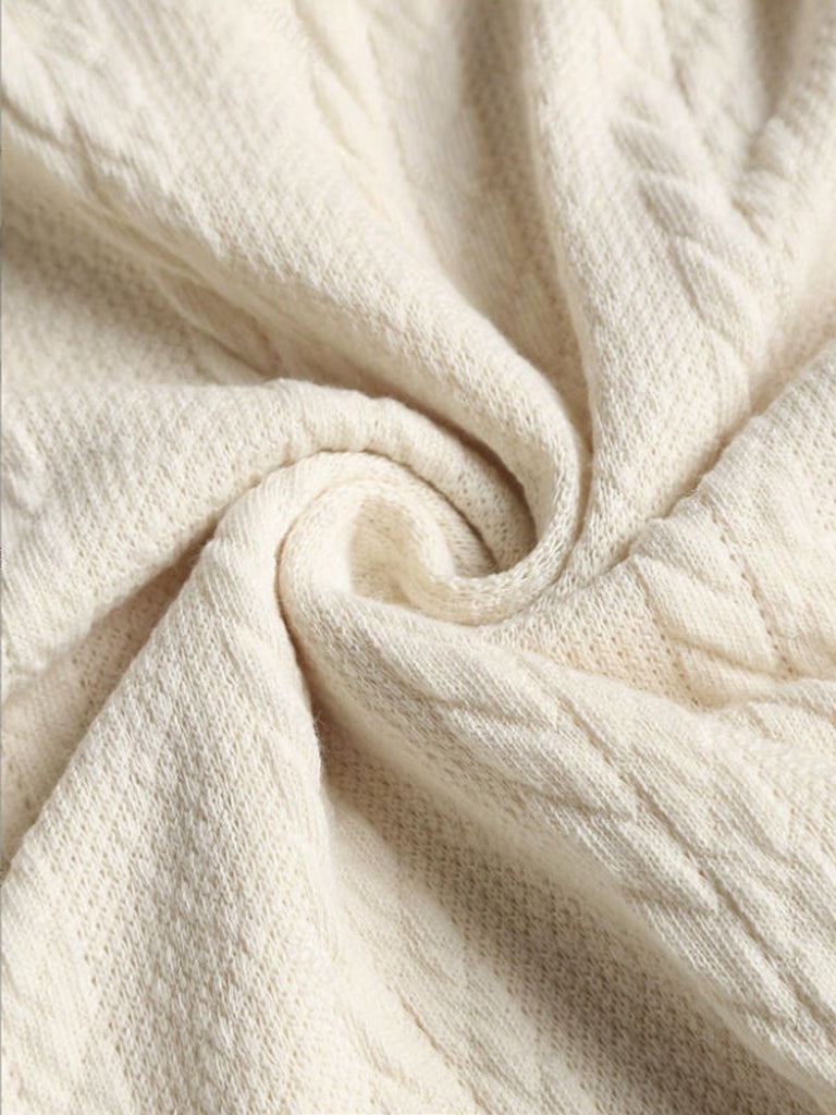 Beige 1960s Solid Faux Button Knitted Sweater