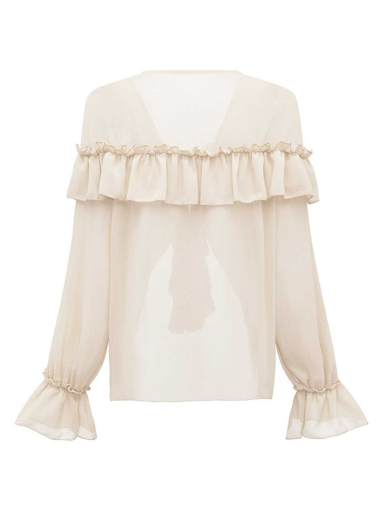 1970s Boho Cascading Ruffles Solid Blouse