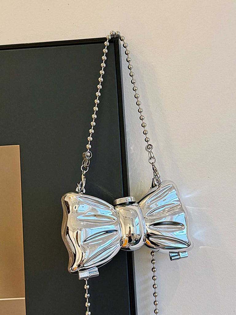Metallic Bow Beaded Chain Bag