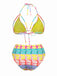 Multicolor 1960s Lace-up Rainbow Halter Bikini Set