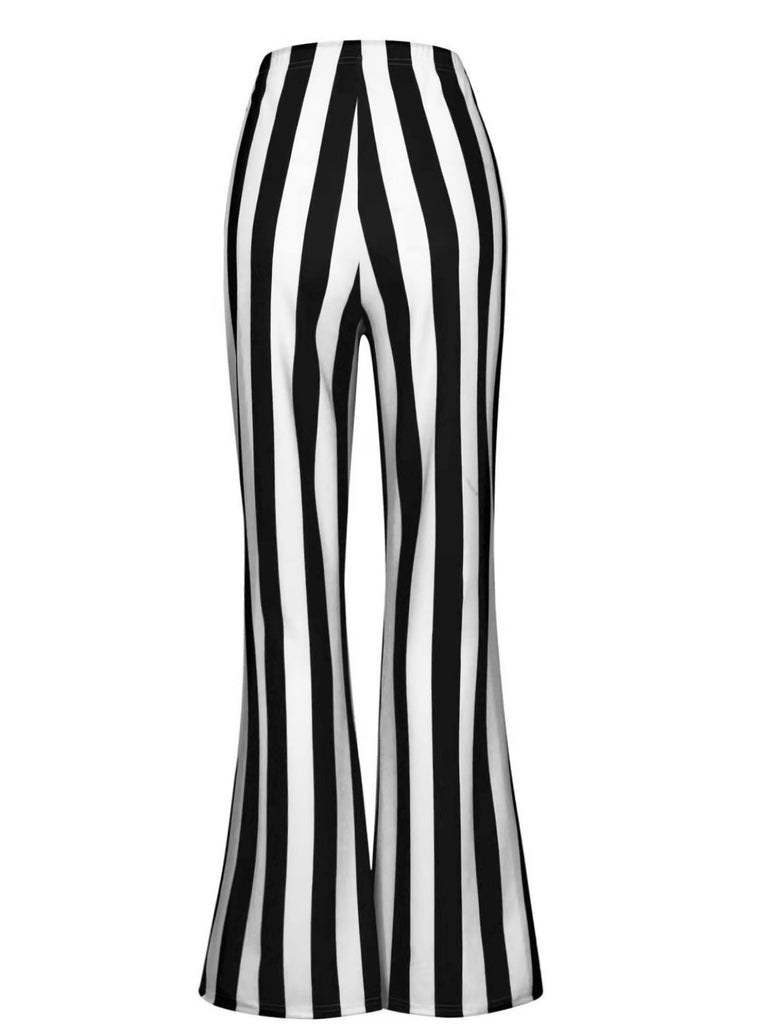 Black&White 1970s Vertical Striped Flared Pants