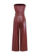1940s PU Leather Belted Strapless Jumpsuit