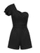 1950s One Shoulder Ruffles Solid Romper