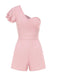 1950s One Shoulder Ruffles Solid Romper