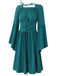 Blue 1940s Square Neck Lace-Up Ruched Dress