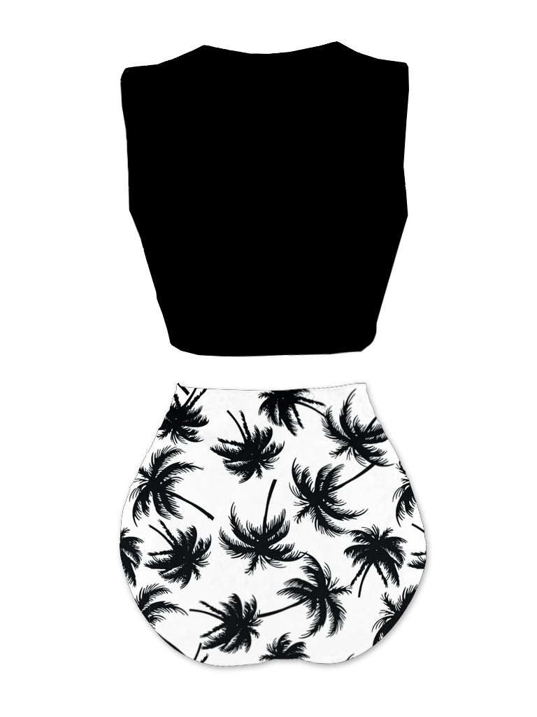 1980s Punk Waist Tie Skeleton Beach Print Bikini Set